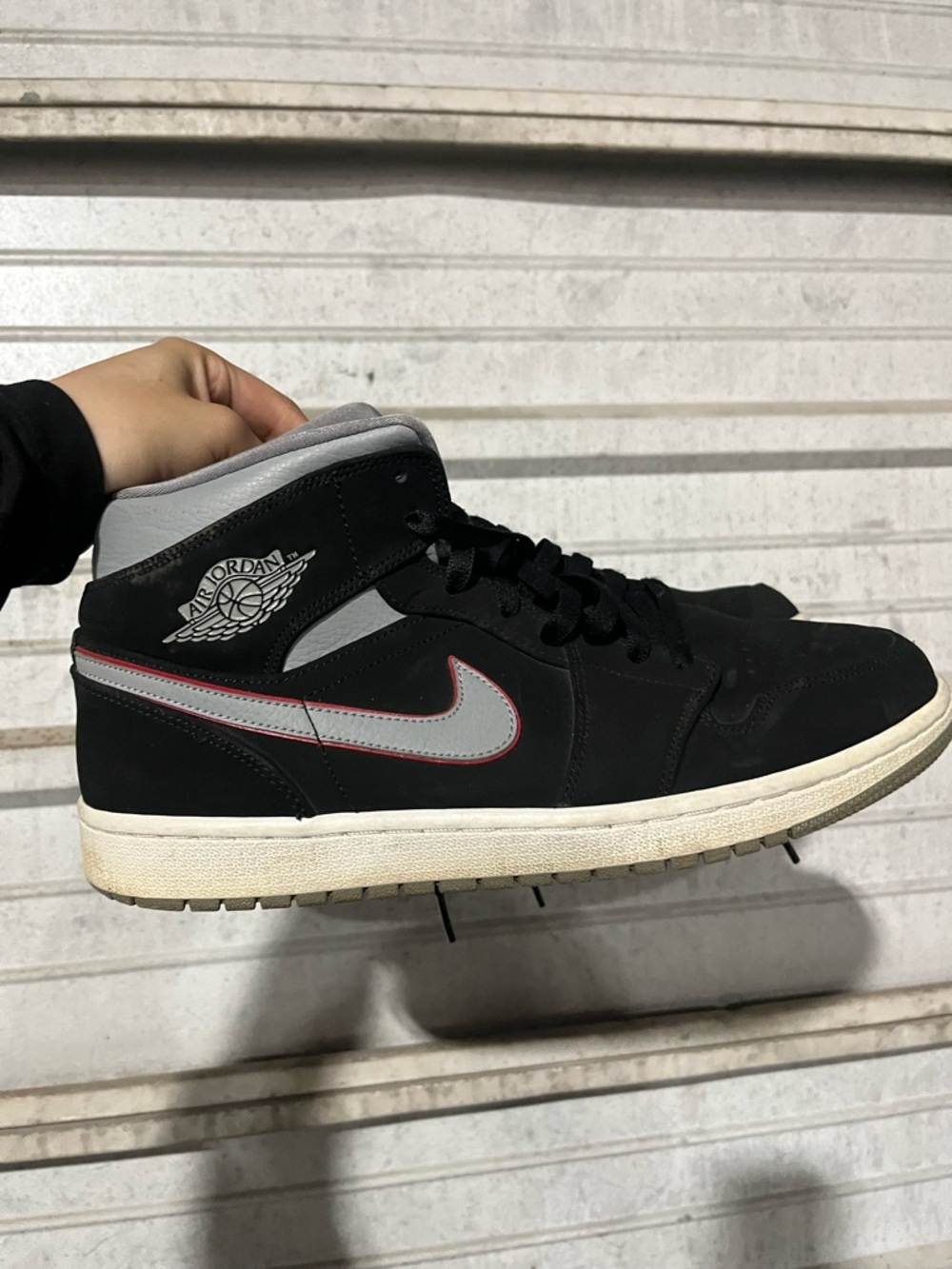 Jordan Men’s Black, Grey & Red Mid-Top Sneakers